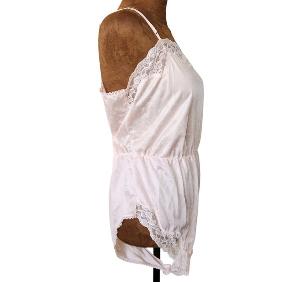 Vintage 80s Ashley Taylor Satin Lace Teddy Romper Light Pink Two Tone Lingerie - Picture 2 of 7